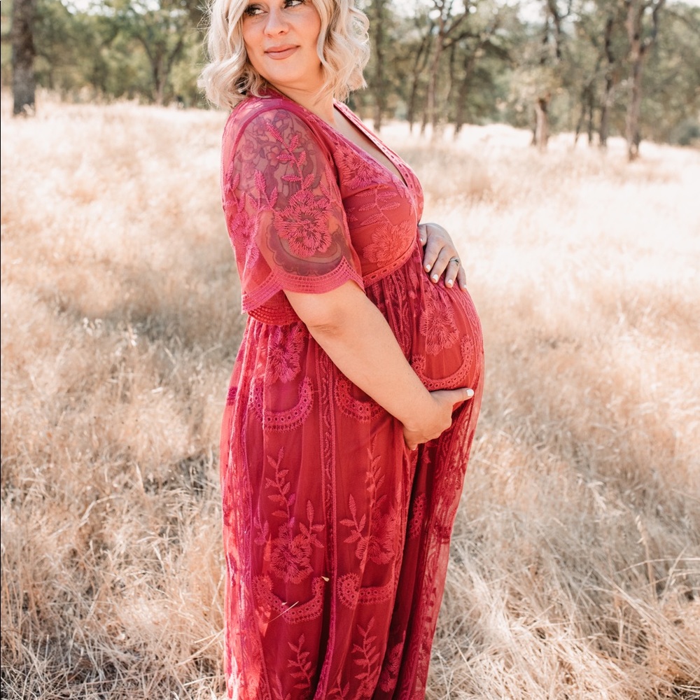 Pinkblush Lace Mesh Overlay Maternity Dress